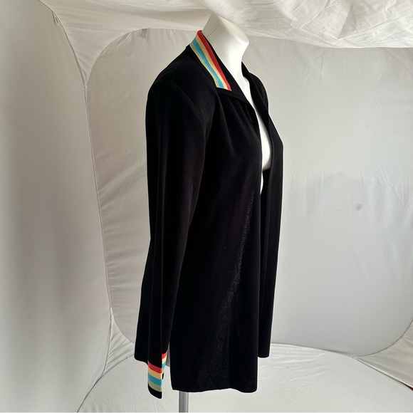 Misook black open cardigan striped collar/cuffs M - Picture 2 of 11